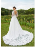 Long Sleeves Ivory Lace Satin Fairytale Wedding Dress